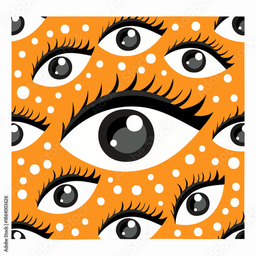 Collage Surréaliste d'Yeux sur Fond Orange