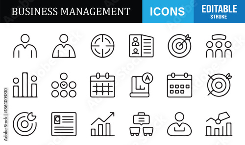 Minimal corporate management and analytics outline icons set