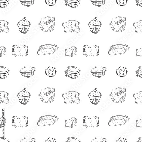 hand drawn bread seamless pattern in doodle style