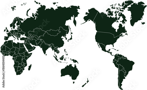 dark green world map isolated on white