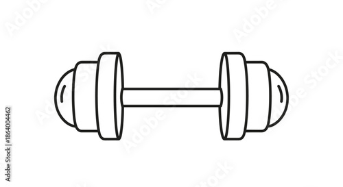 Simple black and white line art illustration of a single dumbbell representing fitness weightlifting and strength training equipment on white.