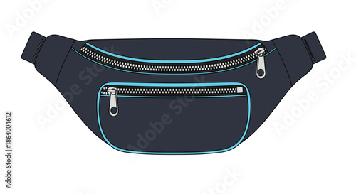 Navy blue waist bag or fanny pack with teal zippers and adjustable straps provides a functional and stylish travel accessory design.