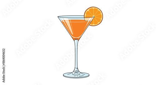 Vibrant orange cocktail served in a classic martini glass with a fresh orange slice garnish represents summer refreshments.