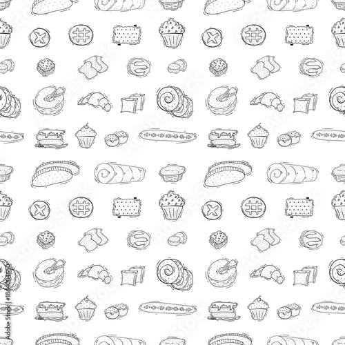 hand drawn bread seamless pattern in doodle style