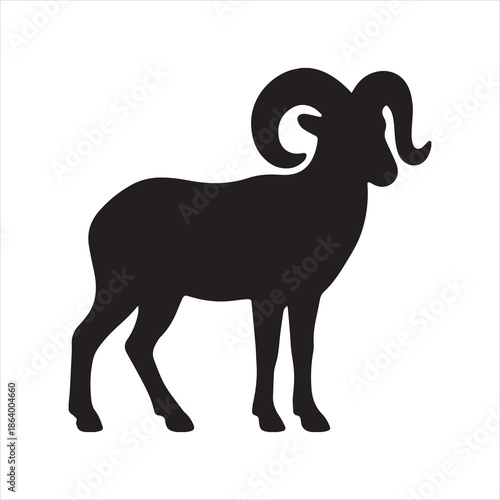 Silhouette ram with curled horns vector illustration