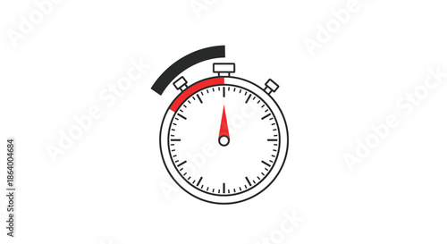Analog stopwatch icon with a red needle and black timing segment illustrates time management, speed, and precision concepts.