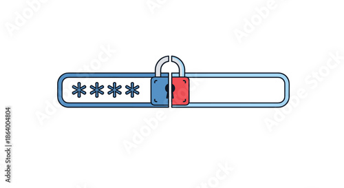 Digital password input field features a split blue and red padlock icon to represent online security and data protection measures.