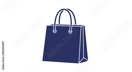 Dark blue shopping bag icon with white handles represents retail therapy, consumerism, and ecommerce services in a simple design.