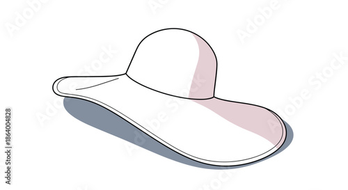 Elegant wide-brimmed white sun hat made of fabric provides shade and style for summer beach vacations and outdoor activities.