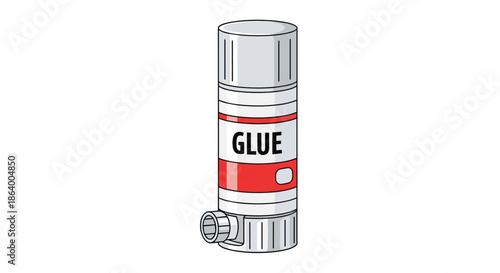 Cylinder glue stick with a red label and white cap is shown as an essential school supply or office stationary for craft projects.