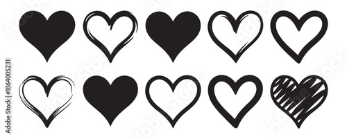 diverse hand drawn heart illustrations vector art collection sketchy outline and solid filled shapes for love