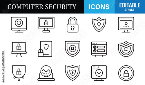 Secure access and authentication outline icon set