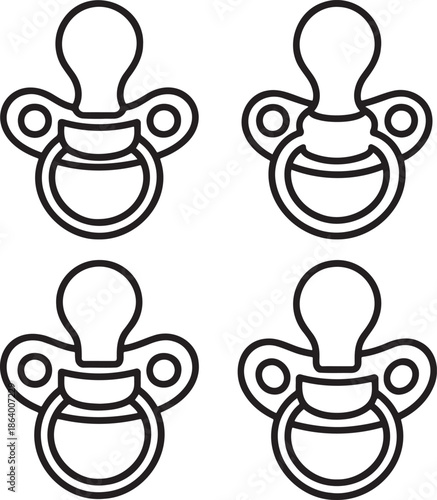 Set of Baby pacifier Outline vector illustration isolated On Transparent Background 