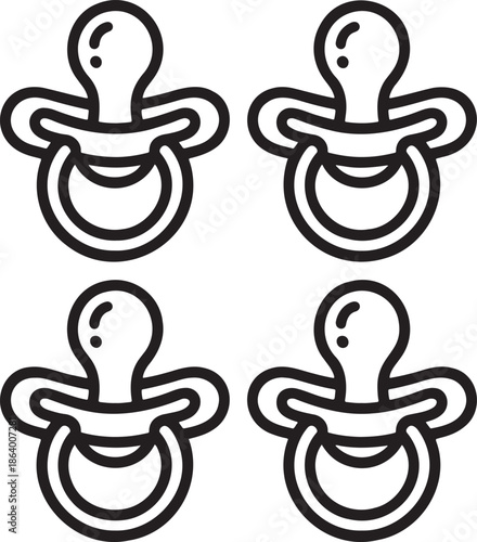 Set of Baby pacifier Outline vector illustration isolated On Transparent Background 