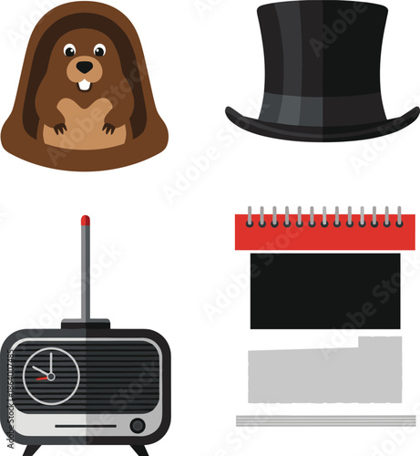 Vintage items and quirky characters in colorful illustration