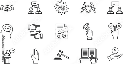 Agreement, Debate, Handshake, Gavel, and Legal Outline Graphic Collection