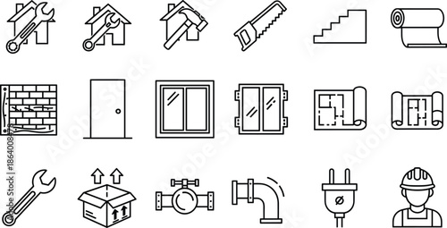 Architecture, Plumbing, Carpentry, Electricity, and Repair Service Outline Graphic CollectionArchitecture, Plumbing, Carpentry, Electricity, and Repair Service Outline Graphic CollectionArchitecture,