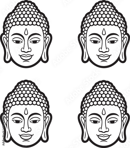 Set of Buddha Head Outline vector illustration isolated On Transparent Background