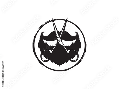 Barber Logo with Scissors and Mustache Icon Design