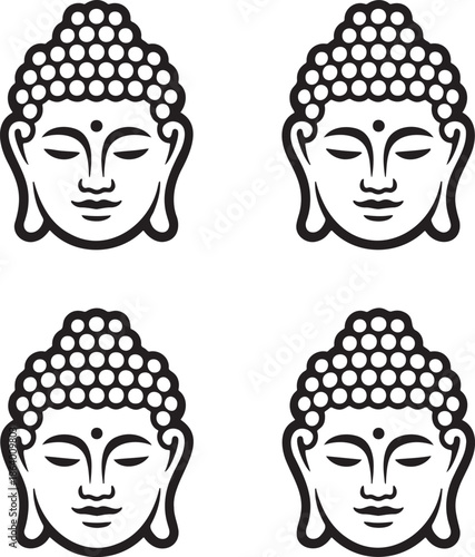 Set of Buddha Head Outline vector illustration isolated On Transparent Background