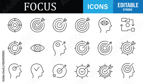 Focus outline icons set for targets and productivity