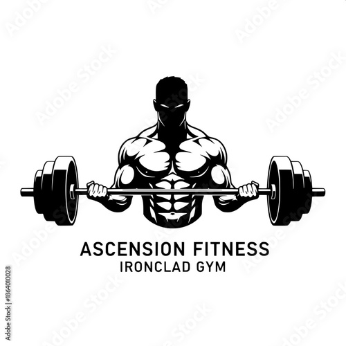 “Minimal black-and-white athletic logo, muscular man lifting weights, strong physique, shadowed face, intense focus, modern sans-serif typography, premium gym branding.”