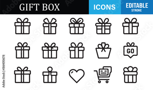 Decorative gift box vector icons in outline style