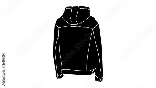 denim jacket with a hood, black isolated silhouette