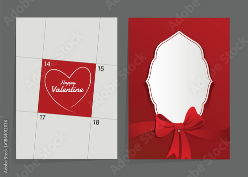 Romantic Valentine’s Day card with calendar style and scalloped white tag