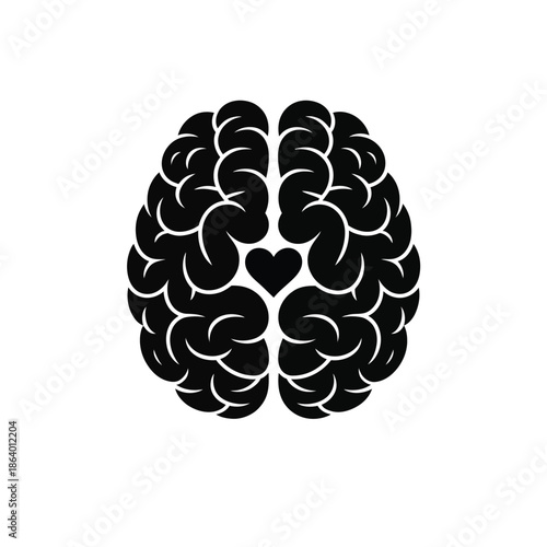 A black brain illustration with a heart shape in the center