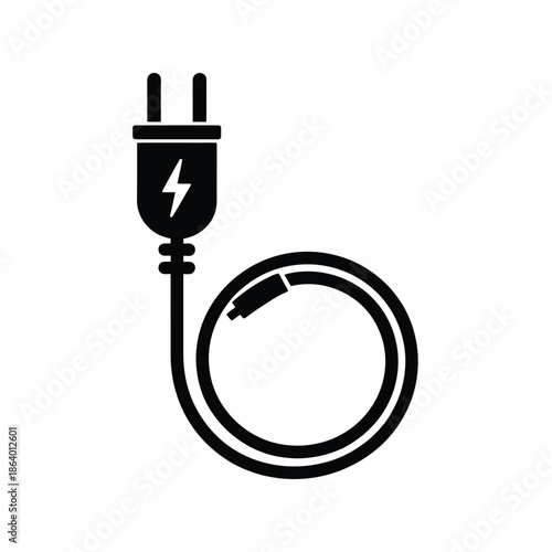 Simple black icon of an electric plug with a coiled cable