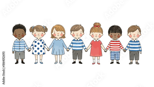 diverse children holding hands creating a heartwarming scene representing childhood unity friendship and inclusion perfect for educational and social issues content.