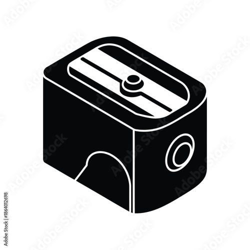Simple black and white illustration of a classic pencil sharpener object