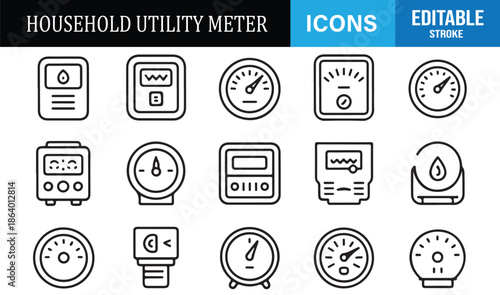 Smart home utility meter line style icons