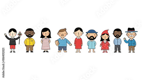 diverse people characters vector illustration set representing multicultural global community with various ages and backgrounds for educational materials and social issues.