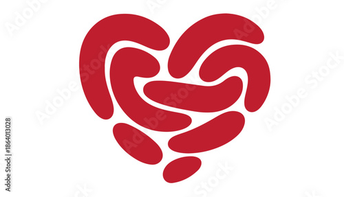 Modern Abstract Red Heart - Creative Interlocking Labyrinth Shapes and Bold Love Symbol