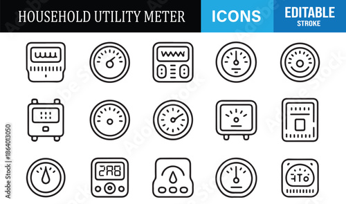 Utility monitoring gauges and household meter icons