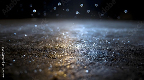 Wallpaper Mural A dark textured wet concrete surface is covered with shimmering golden and blue sparkles under a dark sky Torontodigital.ca