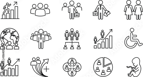 Staff, Success, Teamwork, Population, and Social Equity Outline Graphic Collection