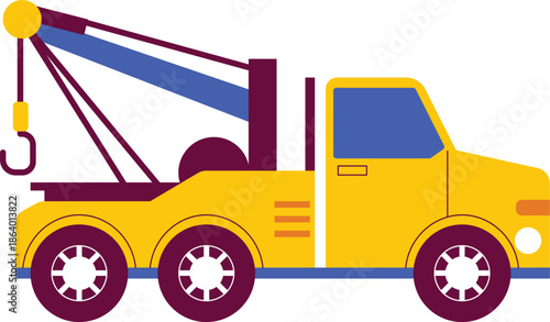 Bright Yellow Tow Truck with Crane and Hook.