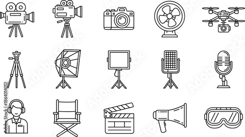 Videography, Cinematography, Studio Equipment, and Director Outline Graphic Collection