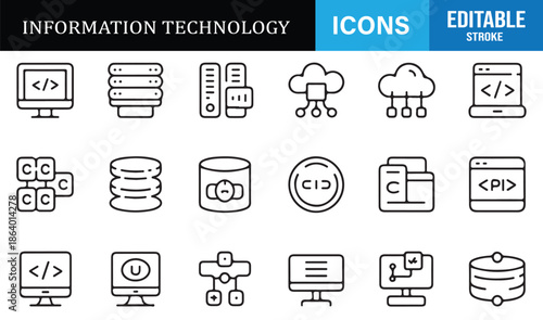 Cloud server and database information technology icons