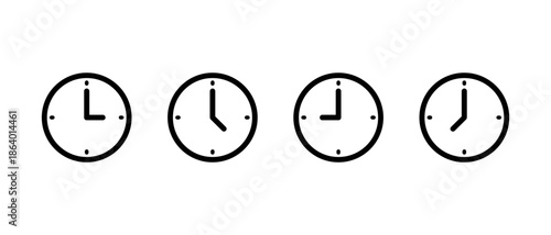 Outline clock icon set in simple design. Time, schedule, and deadline symbol