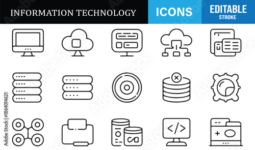 IT infrastructure and cloud computing line icons collection