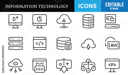 Information technology outline icons set for digital systems