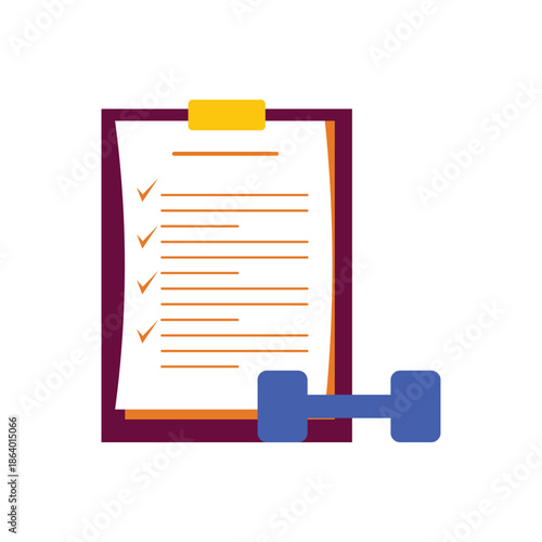 Fitness Workout Plan Clipboard with Dumbbell.