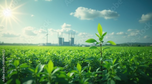 Green industry eco power for sustainable energy environmental friendly low carbon footprint. Green factory industry for good environment ozone air low carbon