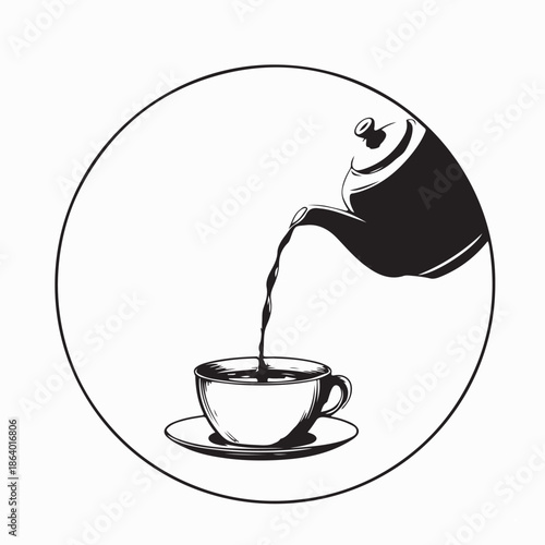 Pouring Hot Tea from Teapot into Cup with Steam Image Vector