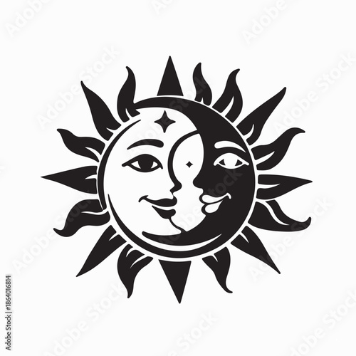 Harmony between sun and moon in celestial logo vector on white background