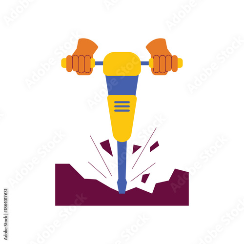 Illustration of a Jackhammer Breaking Ground with Hands Operating the Tool.